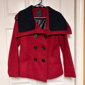 Dollhouse Red and Black Peacoat for Women